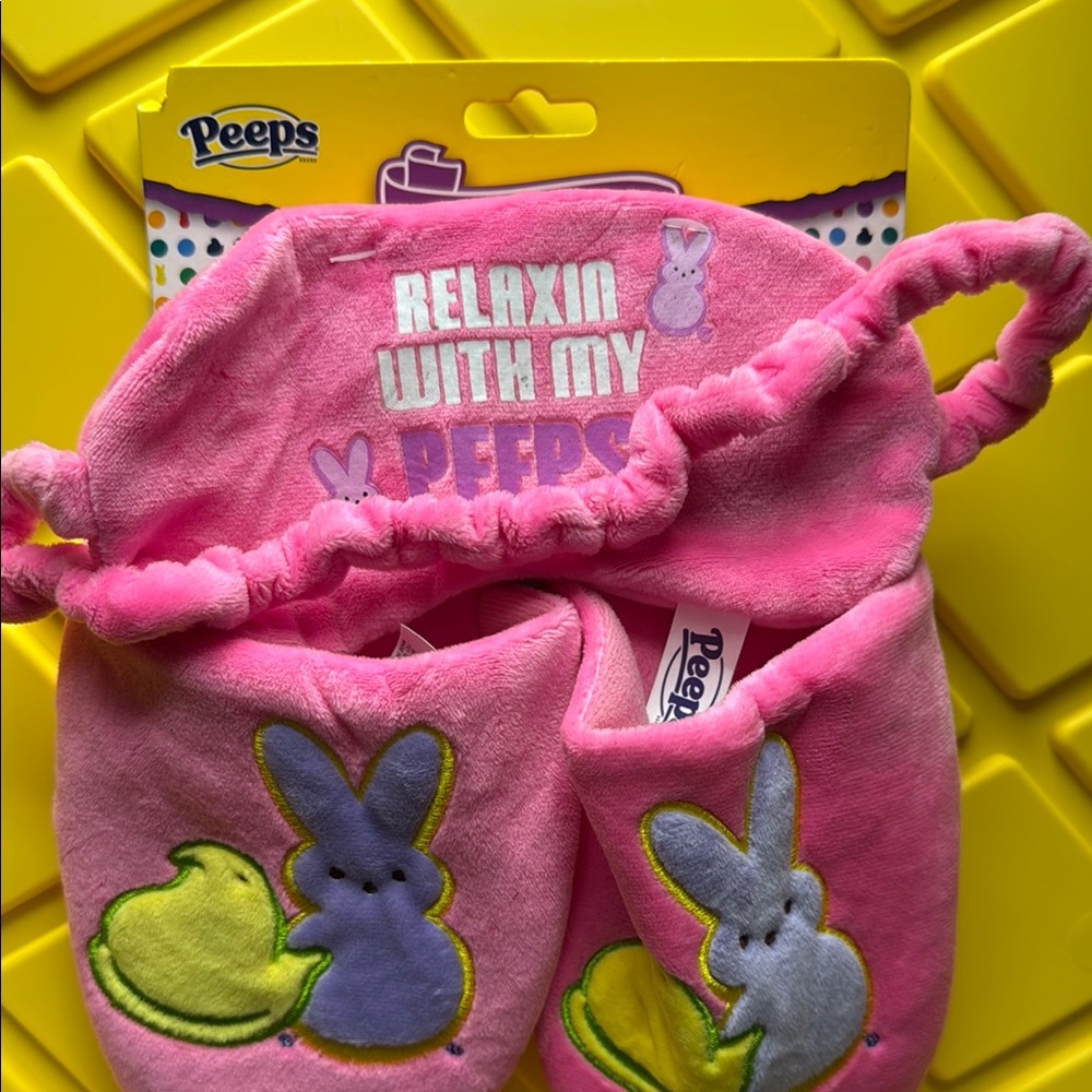 Pink Peeps Slippers w/ sleep mask